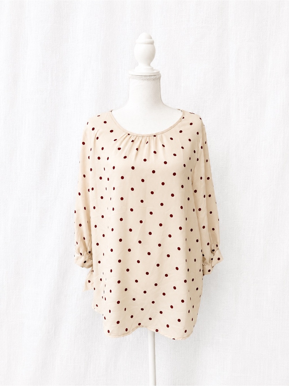 Le Lis Cream Blouse with Burgundy Polka Dots